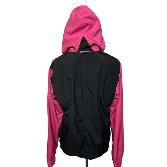 Nike Jacket Womens Large 12-14 Pink Black Colorblock Full Zip Hooded Windbreaker - Picture 2 of 11